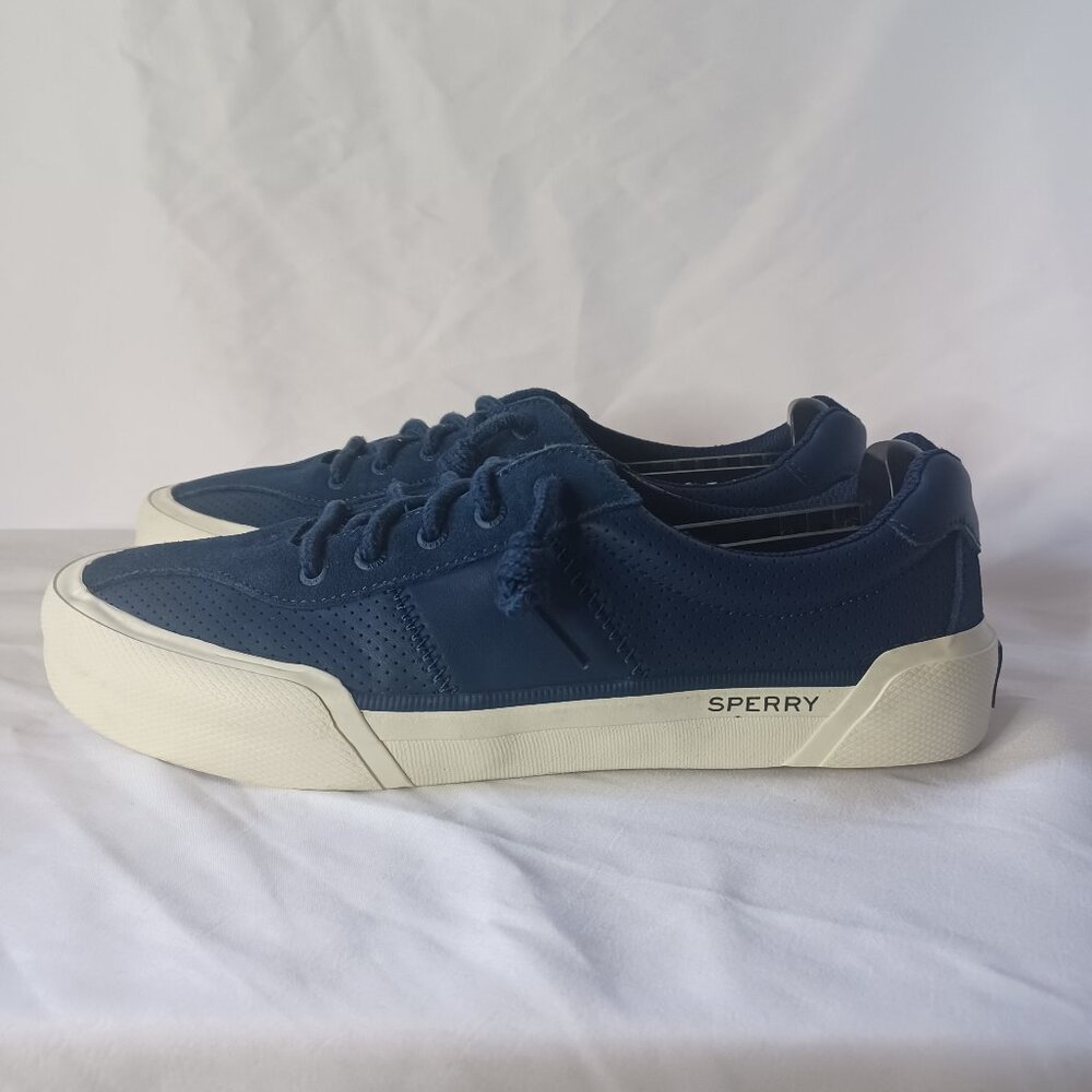 Sperry Soletide Racy Navy Sneakers Women’s 7.5M Recycled Leather Low